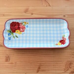 Pioneer Woman Sweet Rose Checker 14-inch narrow stoneware serving platter